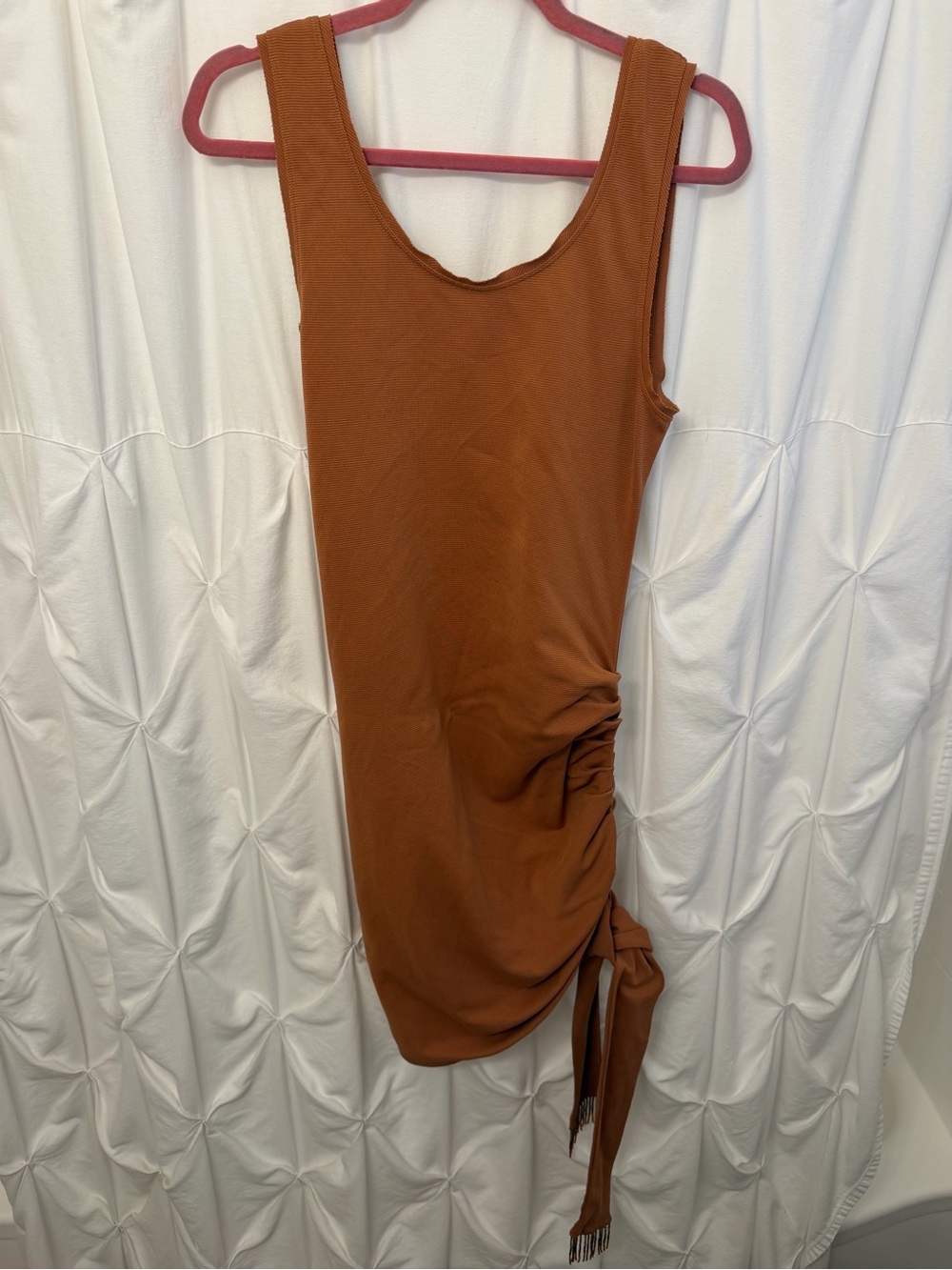FREE PEOPLE - SZ M- Women's Rust Brown Tank Dress with Side rouching Tie w/bead